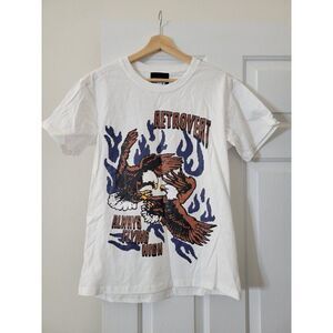 Retrovert Unisex Short Sleeve Crew Neck Navy Bird Tee AR8 White S NWOT